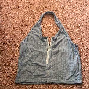 Teal Blue zip up halter top